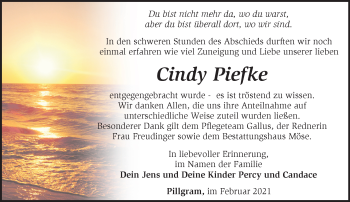 Traueranzeige von Cindy Piefke von Märkische Oderzeitung