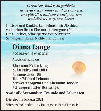 Traueranzeige von Diana Lange von Märkische Oderzeitung