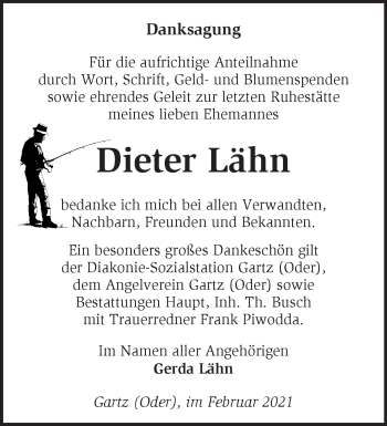 Traueranzeige von Dieter Lähn von Märkische Oderzeitung