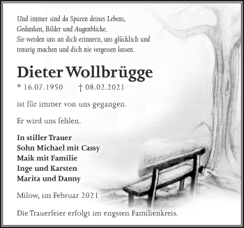 Traueranzeige von Dieter Wollbrügge von Märkische Oderzeitung