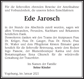 Traueranzeige von Ede Jarosch von Märkische Oderzeitung