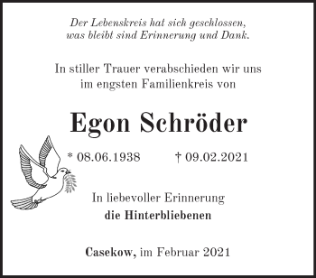 Traueranzeige von Egon Schröder von Märkische Oderzeitung