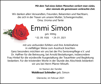 Traueranzeige von Emmi Simon von Märkische Oderzeitung