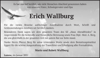 Traueranzeige von Erich Wallburg von Märkische Oderzeitung