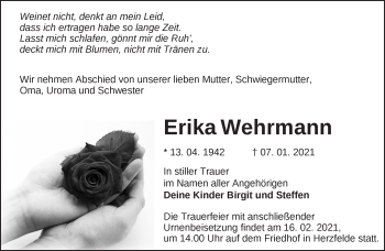 Traueranzeige von Erika Wehrmann von Märkische Oderzeitung