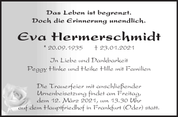 Traueranzeige von Eva Hermerschmidt von Märkische Oderzeitung