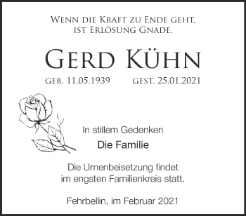 Traueranzeige von Gerd Kühn von Märkische Oderzeitung