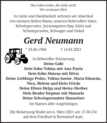 Traueranzeige von Gerd Neumann von Märkische Oderzeitung