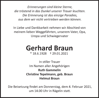 Traueranzeige von Gerhard Braun von Märkische Oderzeitung