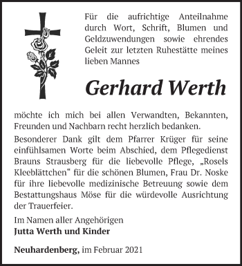 Traueranzeige von Gerhard Werth von Märkische Oderzeitung