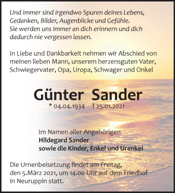 Traueranzeige von Günter Sander von Märkische Oderzeitung