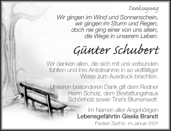 Traueranzeige von Günter Schubert von Märkische Oderzeitung