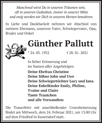 Traueranzeige von Günther Pallutt von Märkische Oderzeitung