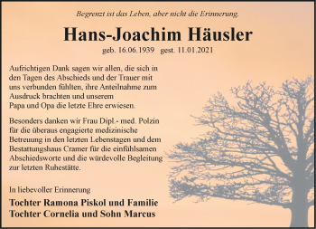 Traueranzeige von Hans-Joachim Häusler von Märkische Oderzeitung