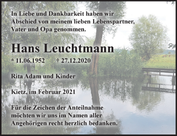 Traueranzeige von Hans Leuchtmann von Märkische Oderzeitung