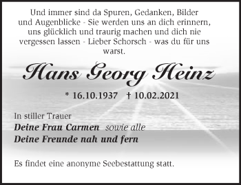 Traueranzeige von Hans Georg Heinz von Märkische Oderzeitung