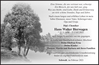 Traueranzeige von Hans Walter Bierwagen von Märkische Oderzeitung