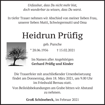 Traueranzeige von Heidrun Prüfig von Märkische Oderzeitung