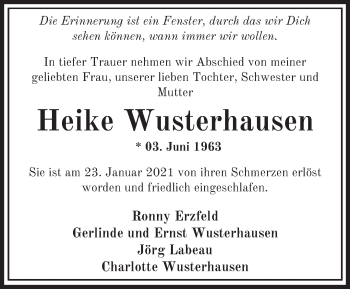 Traueranzeige von Heike Wusterhausen von Märkische Oderzeitung