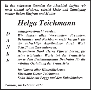 Traueranzeige von Helga Teichmann von Märkische Oderzeitung