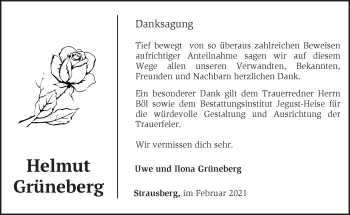 Traueranzeige von Helmut Grüneberg von Märkische Oderzeitung