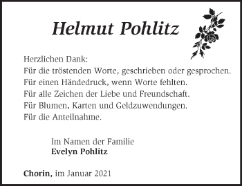 Traueranzeige von Helmut Pohlitz von Märkische Oderzeitung