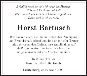 Traueranzeige von Horst Bartusch von Märkische Oderzeitung