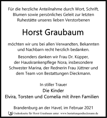 Traueranzeige von Horst Graubaum von Märkische Oderzeitung