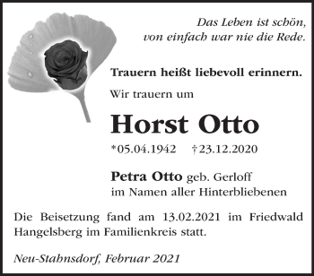 Traueranzeige von Horst Otto von Märkische Oderzeitung