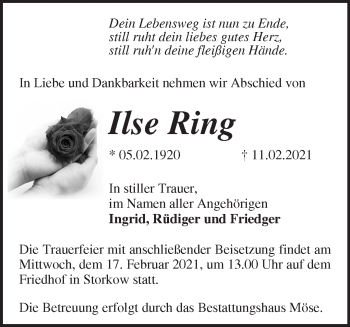 Traueranzeige von Ilse Ring von Märkische Oderzeitung