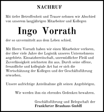 Traueranzeige von Ingo Vorrath von Märkische Oderzeitung