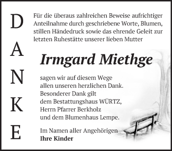 Traueranzeige von Irmgard Miethge von Märkische Oderzeitung