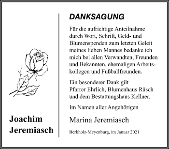 Traueranzeige von Joachim Jeremiasch von Märkische Oderzeitung