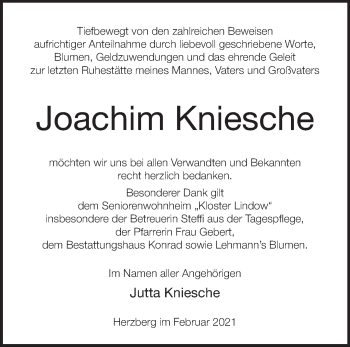 Traueranzeige von Joachim Kniesche von Märkische Oderzeitung