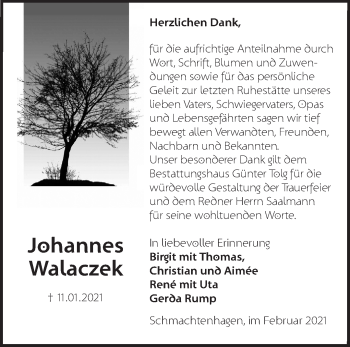 Traueranzeige von Johannes Walaczek von Märkische Oderzeitung