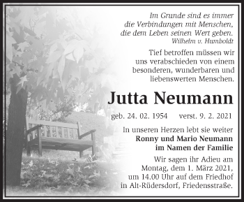 Traueranzeige von Jutta Neumann von Märkische Oderzeitung