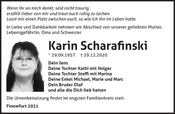 Traueranzeige von Karin Scharafinski von Märkische Oderzeitung