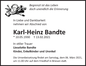 Traueranzeige von Karl-Heinz Bandte von Märkische Oderzeitung