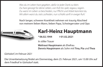 Traueranzeige von Karl-Heinz Hauptmann von Märkische Oderzeitung