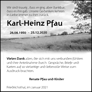 Traueranzeige von Karl-Heinz Pfau von Märkische Oderzeitung