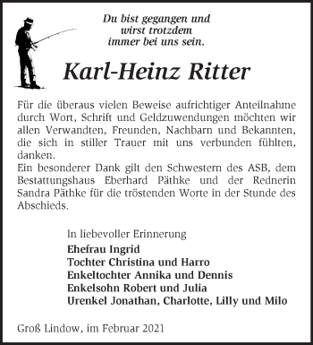 Traueranzeige von Karl-Heinz Ritter von Märkische Oderzeitung