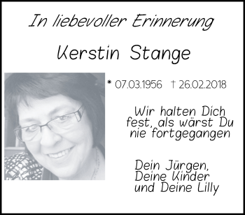 Traueranzeige von Kerstin Stange von Märkische Oderzeitung