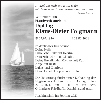 Traueranzeige von Klaus-Dieter Folgmann von Märkische Oderzeitung