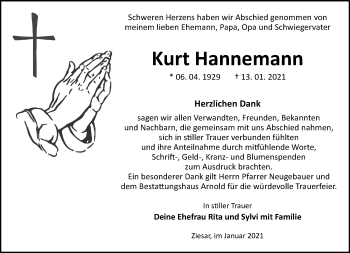 Traueranzeige von Kurt Hannemann von Märkische Oderzeitung