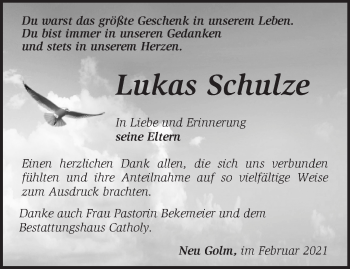 Traueranzeige von Lukas Schulze von Märkische Oderzeitung