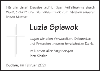 Traueranzeige von Luzie Spiewok von Märkische Oderzeitung