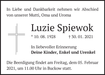 Traueranzeige von Luzie Spiewok von Märkische Oderzeitung