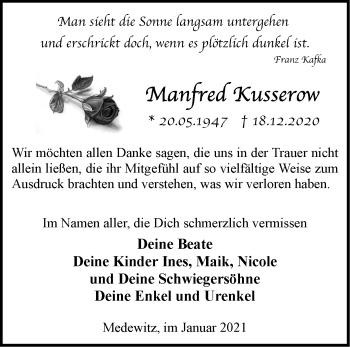 Traueranzeige von Manfred Kusserow von Märkische Oderzeitung