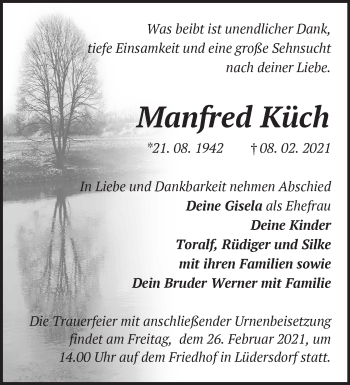 Traueranzeige von Manfred Küch von Märkische Oderzeitung