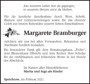 Traueranzeige von Margarete Bramburger von Märkische Oderzeitung